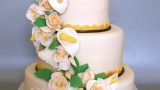 wedding cake with cascading flowers